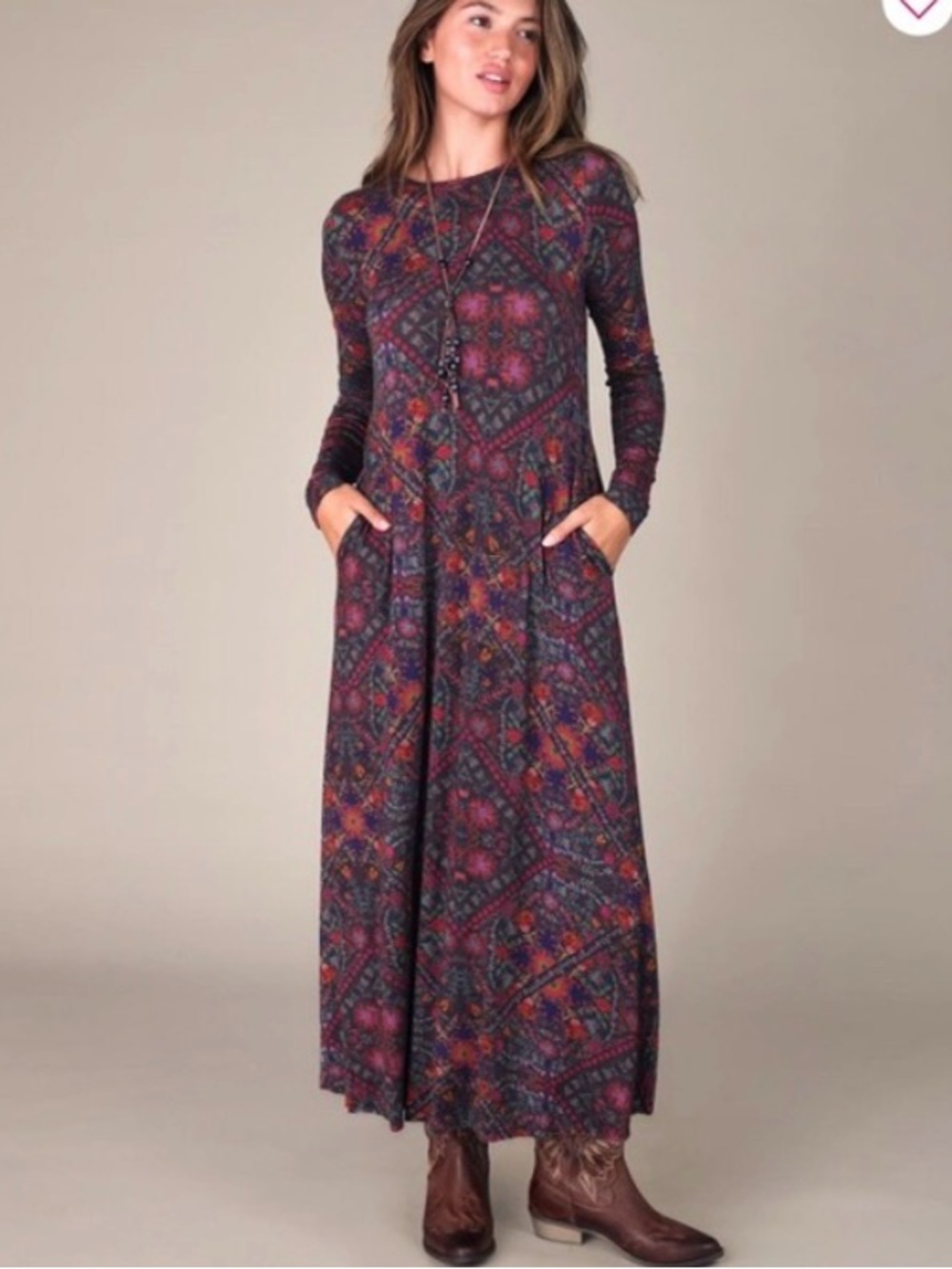NWT NATURAL LIFE  Stevie Butter soft Multi Floral-Geometric Maxi Dress